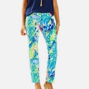 Lilly Pulitzer Kelly Skinny Ankle Womens Pants Multi Tropical Print Size 4 EUC